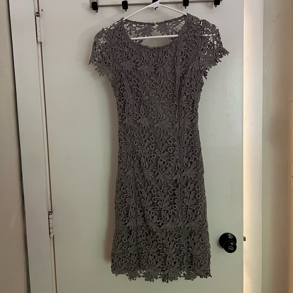 Lulu’s grey open back dress Romance Language